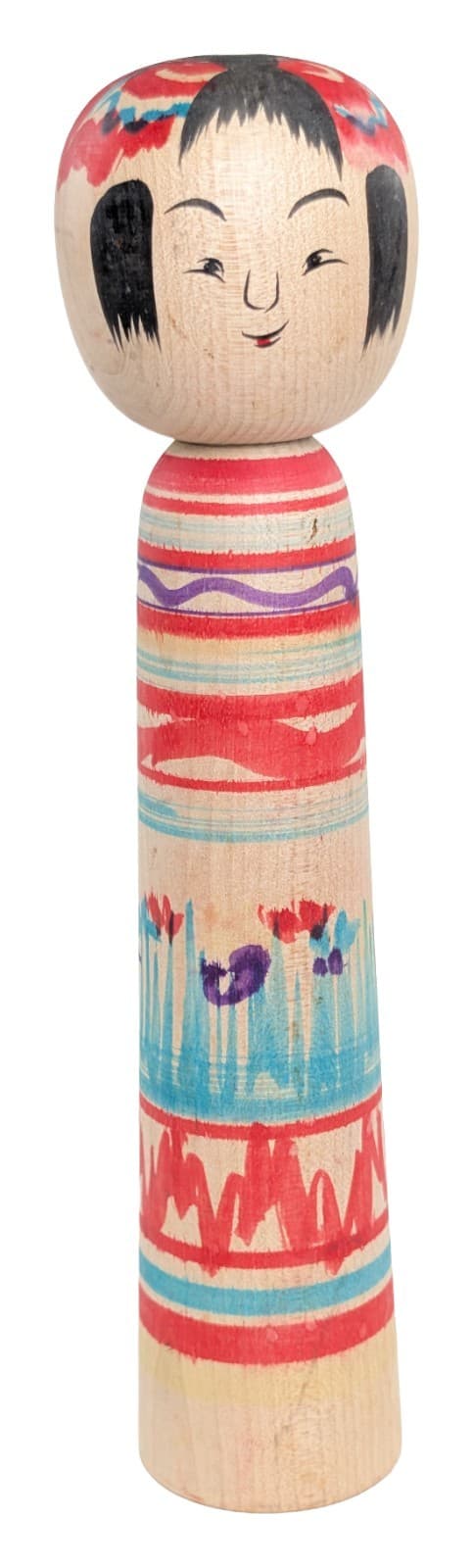 Traditional Japanese Kokeshi Doll 19cm Jinnohara Kazunori Floral & Striped Craft