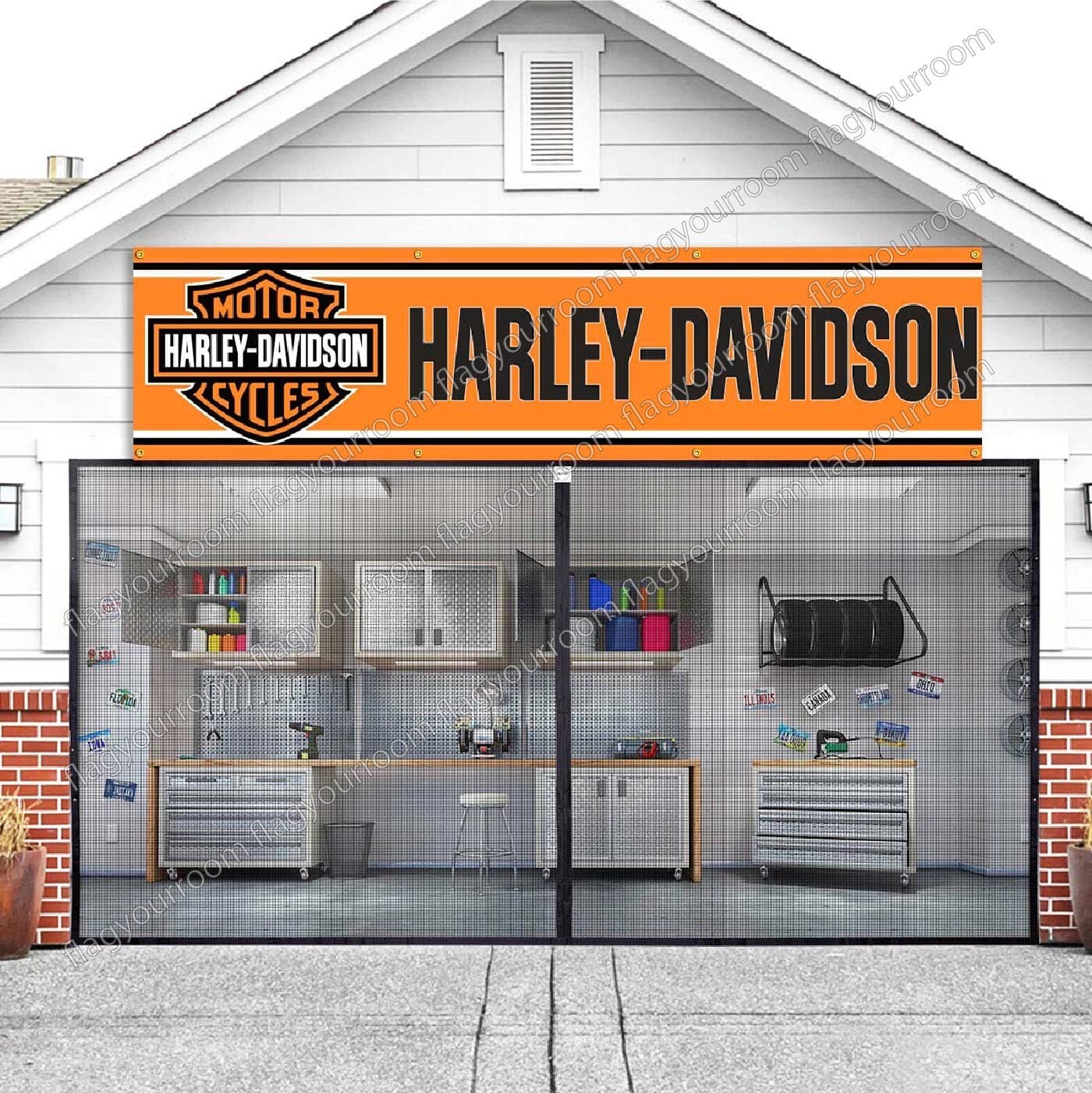 Harley Davidson Motorcycle 2x8 ft Garage Sign Banner Flag Mount Garden Grommets 2