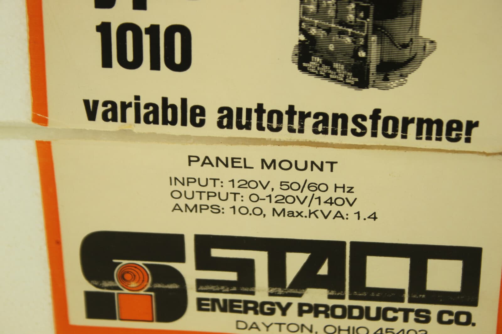 STACO ENERGY 1010 VARIABLE AUTOTRANSFORMER PANEL MOUNT NEW 3