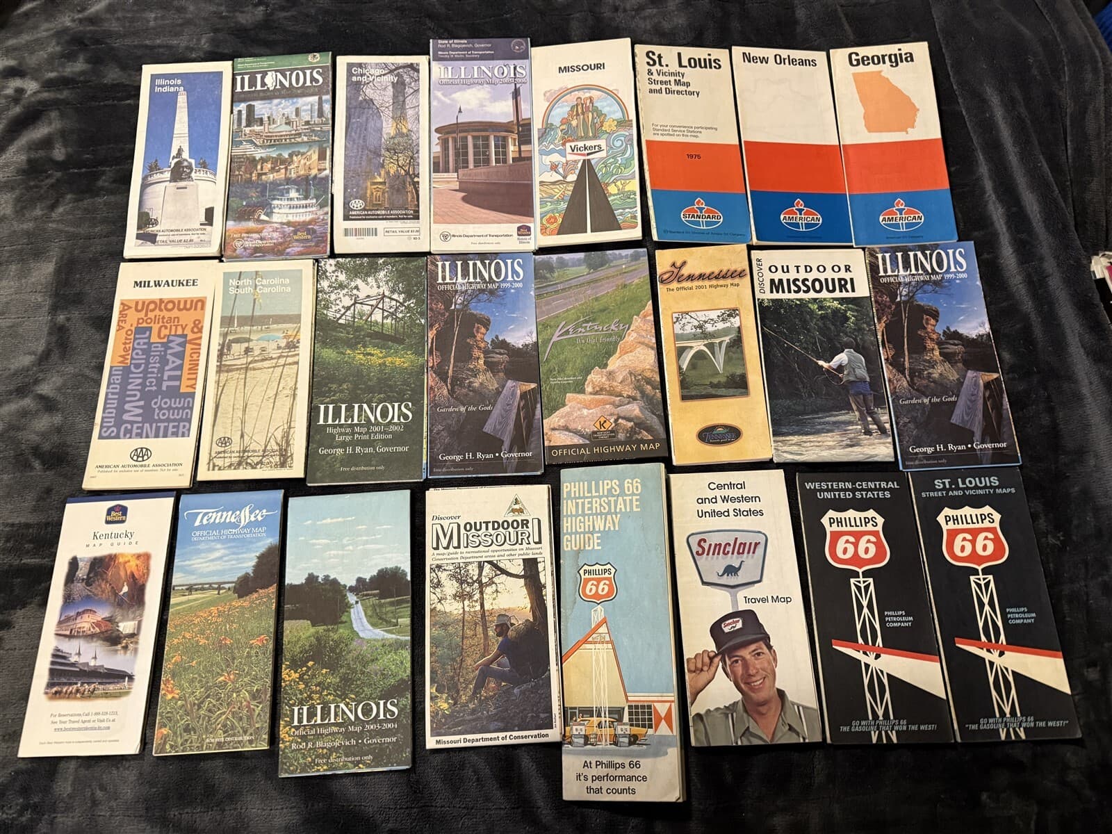 #1 VINTAGE LOT OF 24 US STATE TRAVEL MAPS AMERICAN PHILLIPS 66 SINCLAIR ++