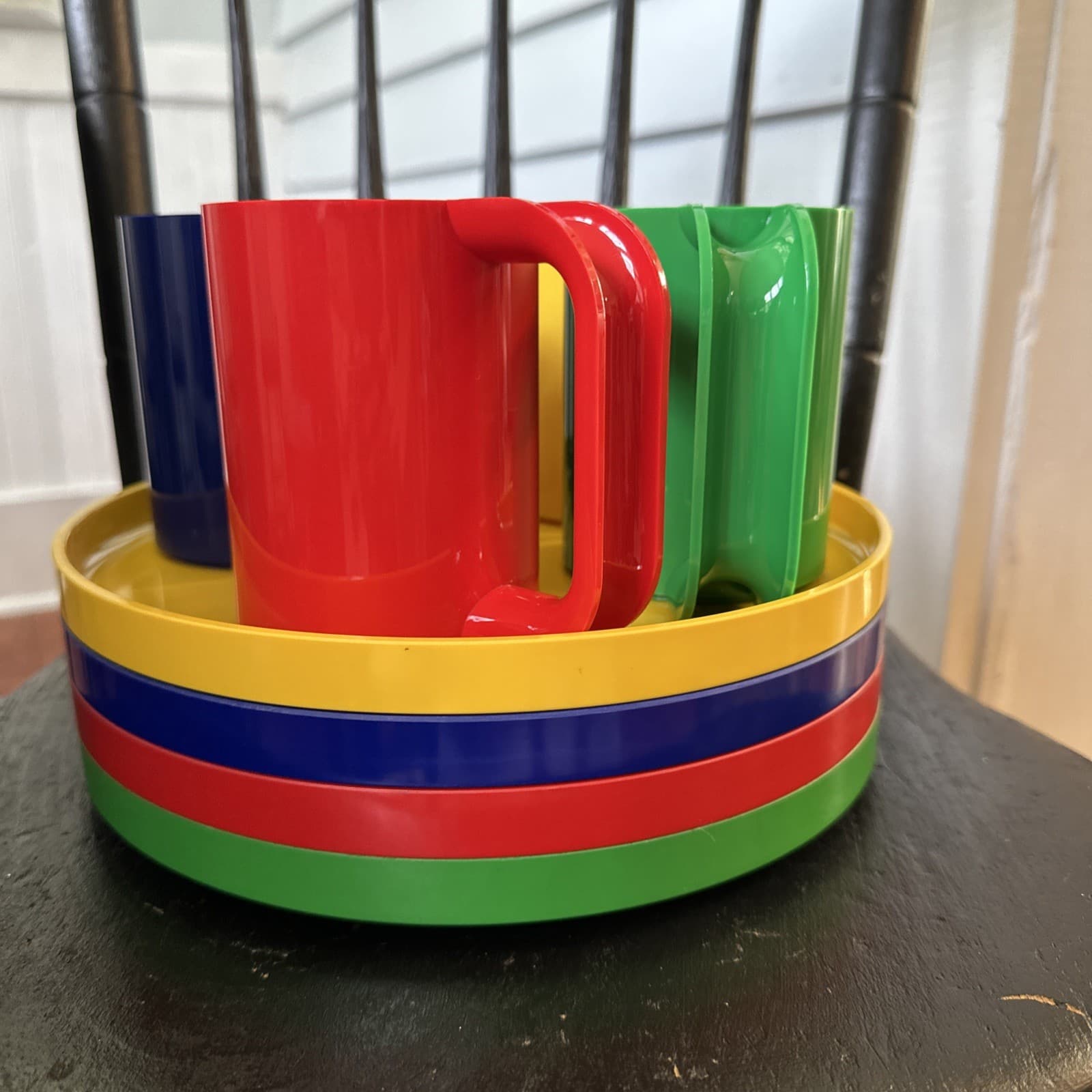 Vintage Heller Massimo Vignelli 8  Piece Rainbow Dining Set MCM Plastic EUC 