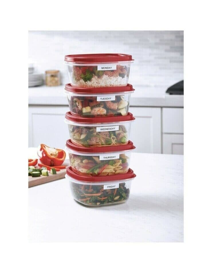 50-Piece Set Rubbermaid Food Storage Containers w/ Easy Find Lids, Vented, RED 5