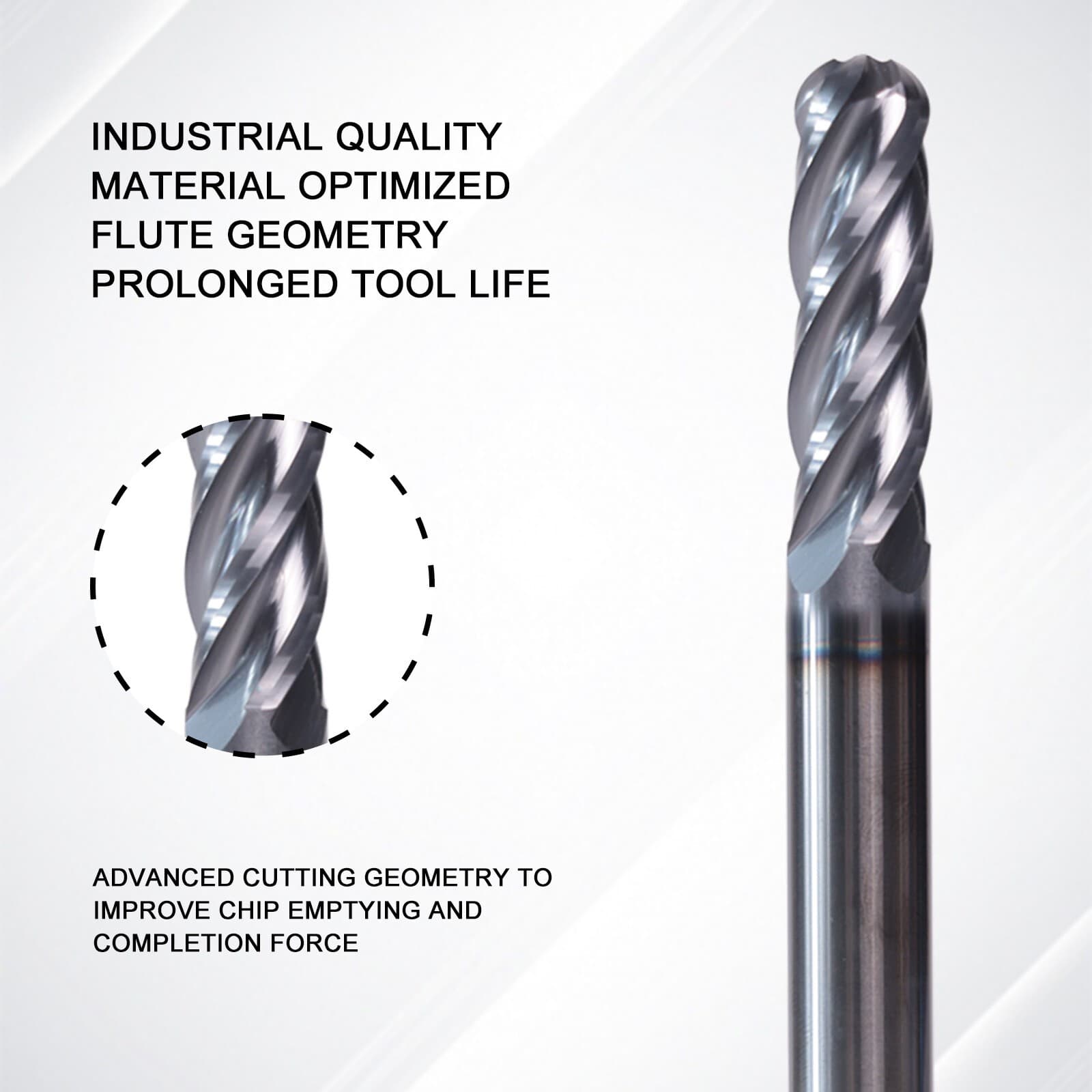 1/4" 4 Flute 2-1/2" Overall Length Ball Nose Solid Carbide End Mill AlTiN Coated 4