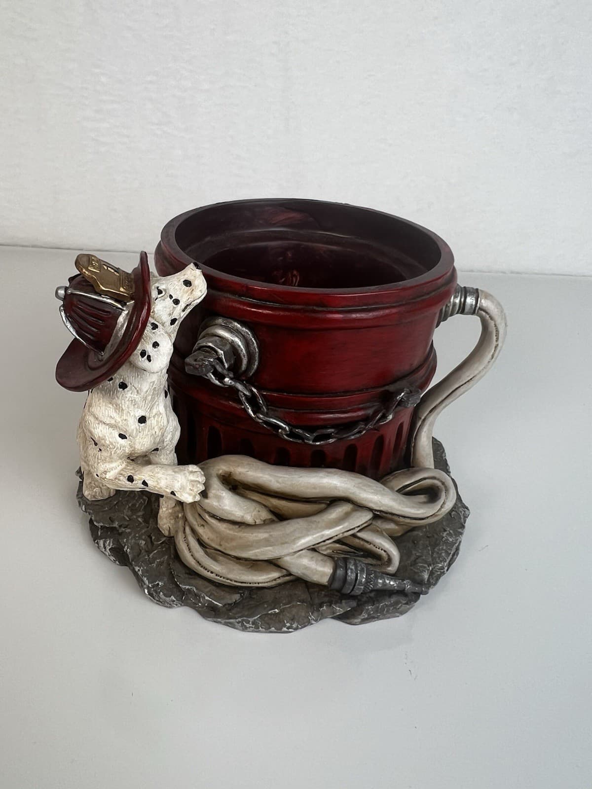 Fireman Firefighter Dalmation Firehydrant Décor Large Candle Holder 4" Resin