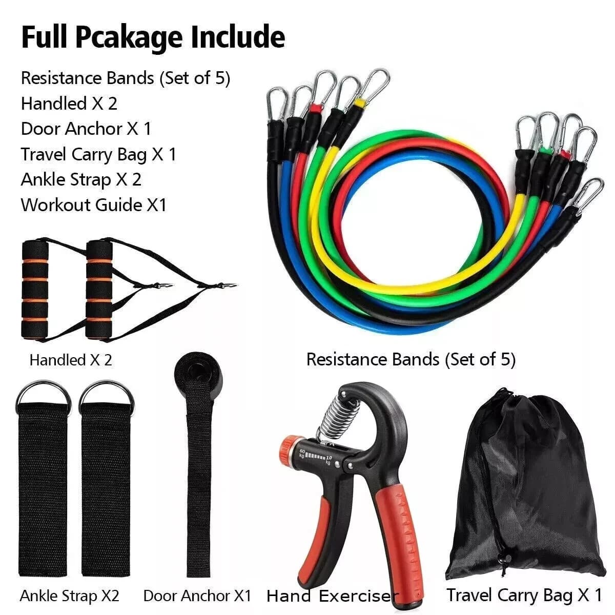 12 PCS Resistance Band Set Yoga Pilates Abs Exercise Fitness Tube Workout Bands 2