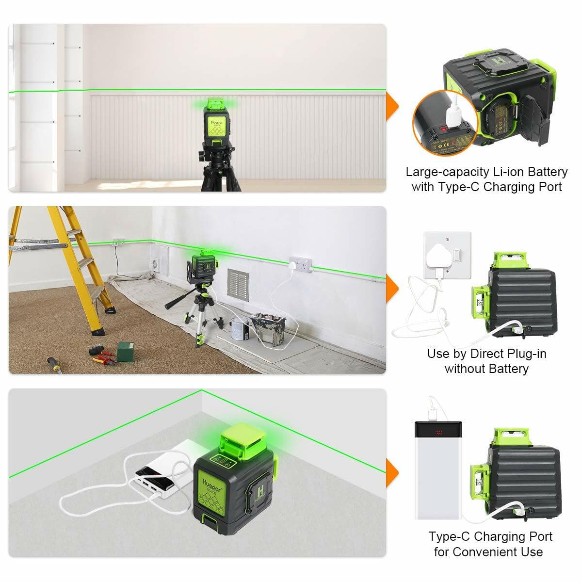 Cross Line Self leveling Laser Level Li-ion Battery with Type-C Charging Port 2