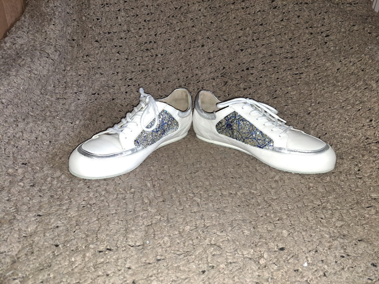 WERNER KERN-Carol-White Leather/Blue/Silver Glitter-Dance Sneakers-Sz 7.5UK/10US 4