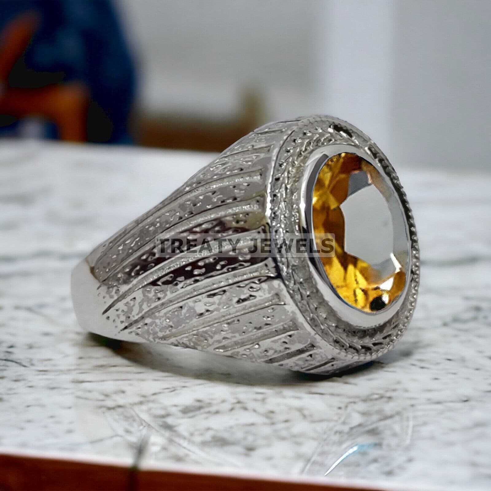 Citrine Oval Cut Gemstone With 925 Sterling Silver Ring For Men's #516 # 2