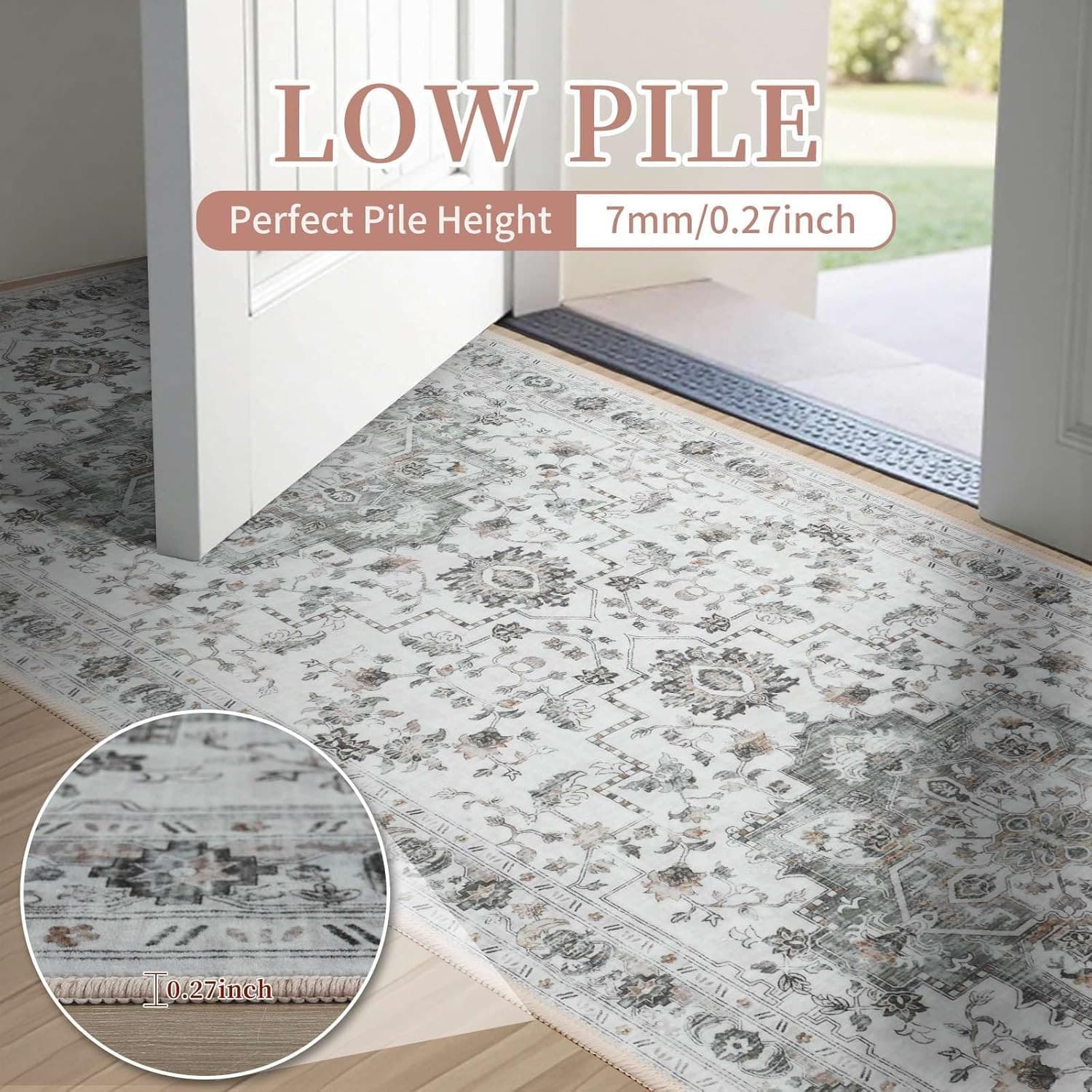 Runner Rug 2x6 Low Pile Non-Slip Machine Washable Soft Area Carpet Light Brown 5