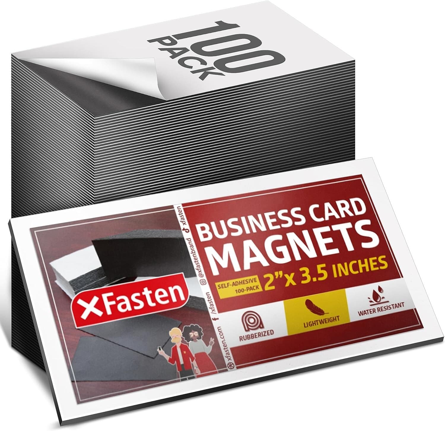 XFasten Self Adhesive Business Card Magnets, Pack of 100, Weatherproof Peel a...