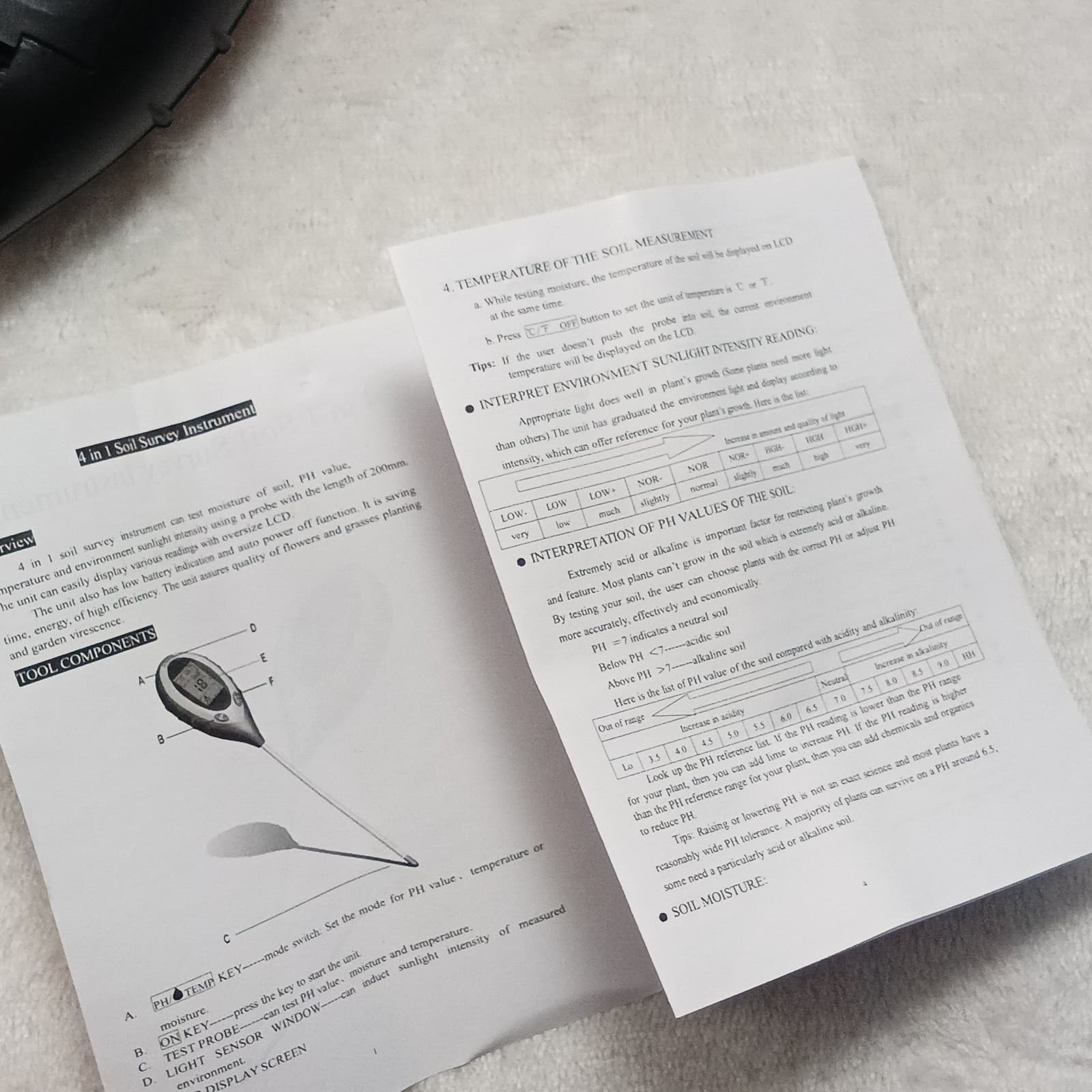 4 In 1 LCD Digital Soil Survey PH Water Moisture Temperature Sunlight Plant Test 6