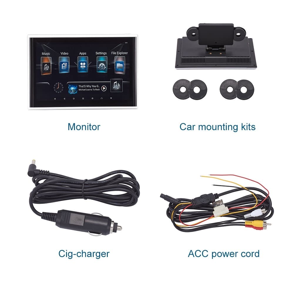 9" Black Car Headrest Android Monitor Back Seat Touch Screen w/ USB Bluetooth FM 3