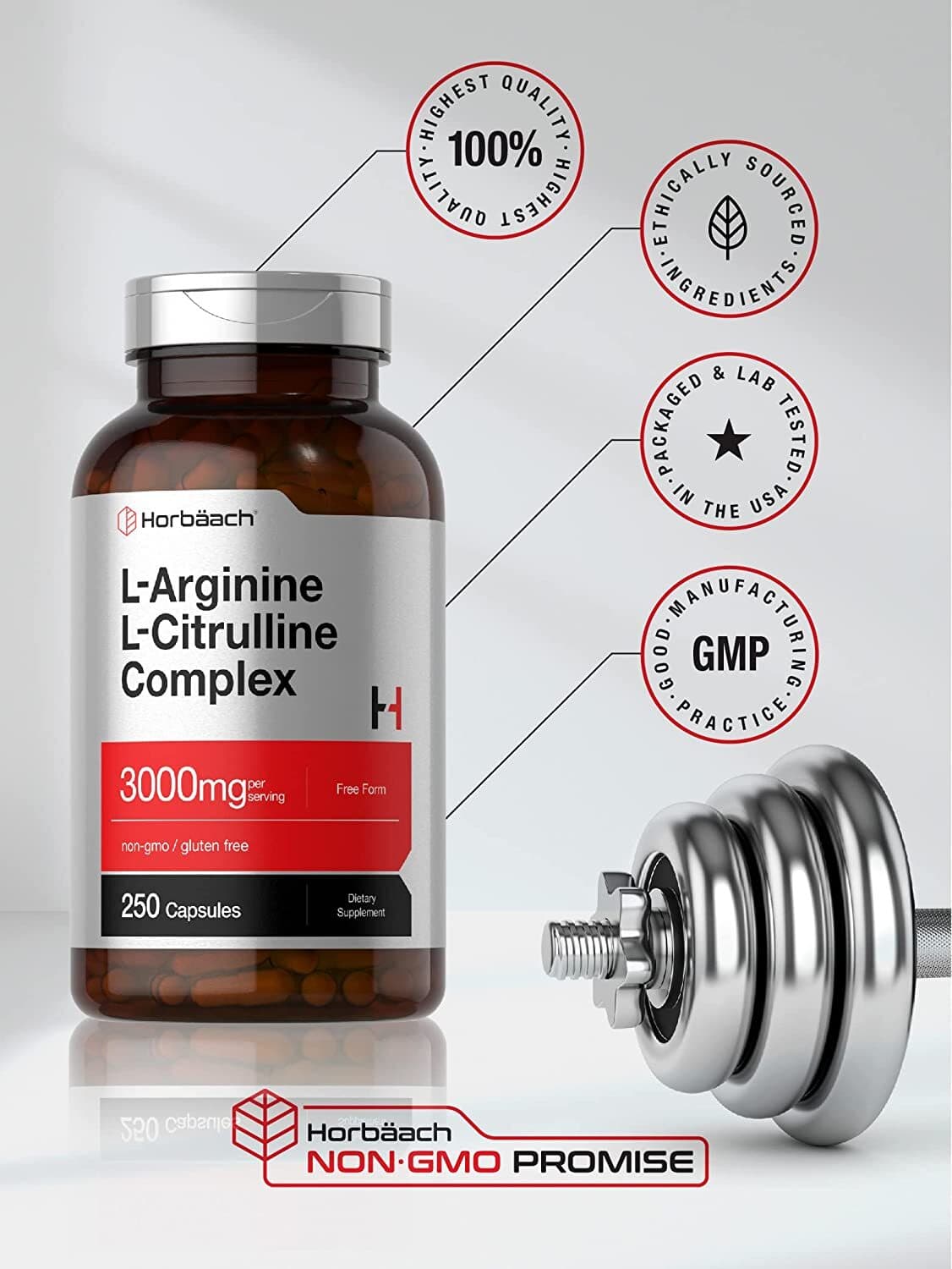 L-Arginine L-Citrulline Complex | 3000mg | 250 Capsules | Non-GMO | by Horbaach 5