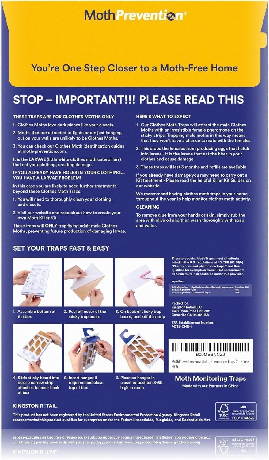 Powerful Moth Traps for Clothes & Closets Refillable 3-Pack Odor-Free & Natural 6