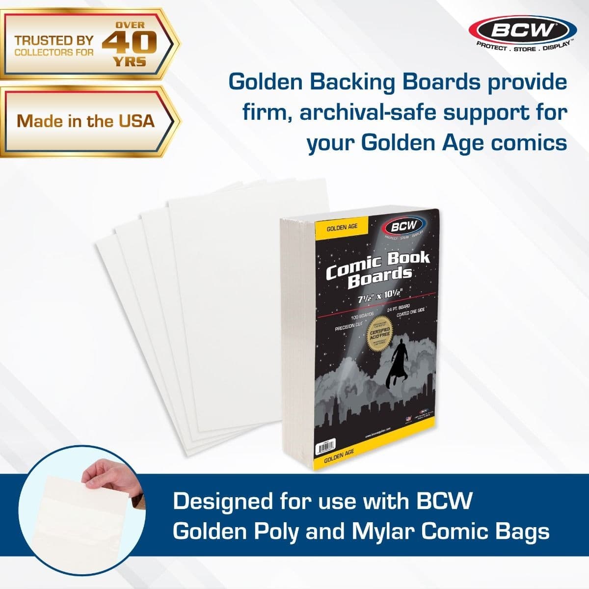 100 BCW Golden Comic Backing Boards Precision Cut 7.5x10.5 Coated Acid Free NEW 2