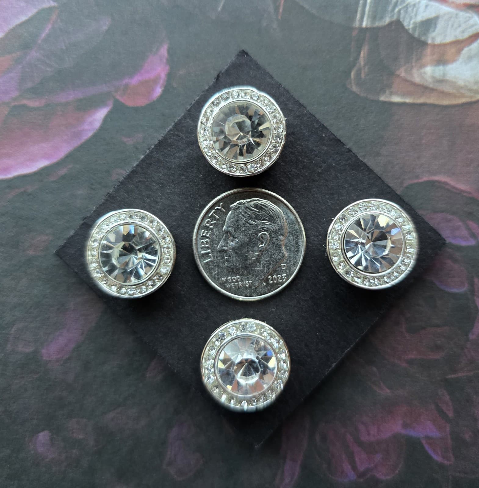 4 Clear Crystal Magnetic Competition Pins. Horse Show magnet.  Clothing magnets. 3