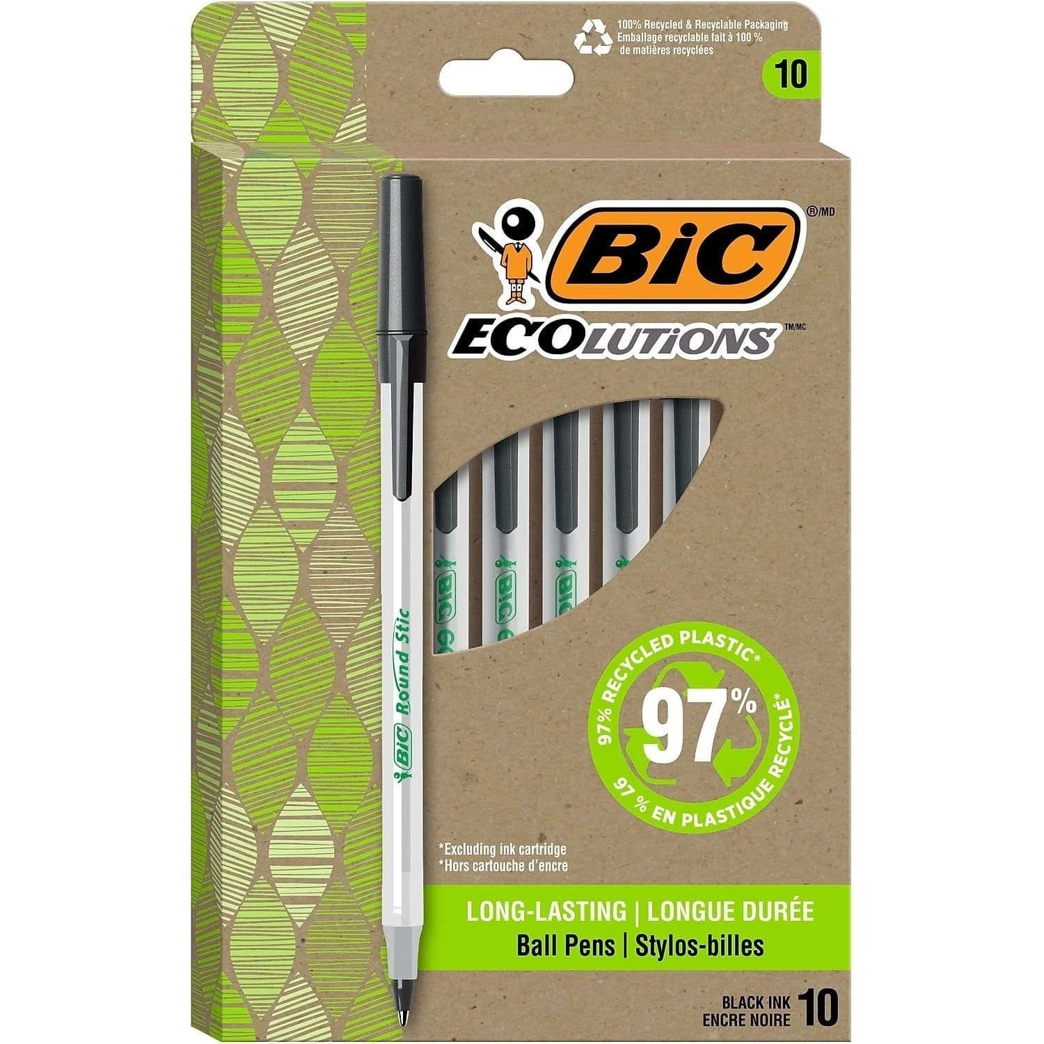 BIC ReVolution Round Stic Ballpoint Pen, Black, 1 Count (Pack of 10) 5