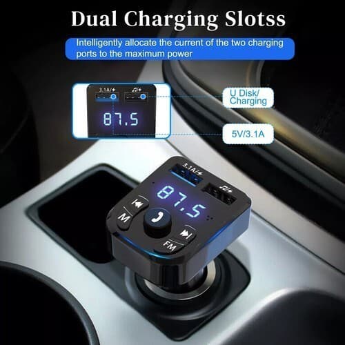 Bluetooth 5.0 Car Wireless FM Transmitter Adapter 2USB PD Charger AUX Hands-Free 4