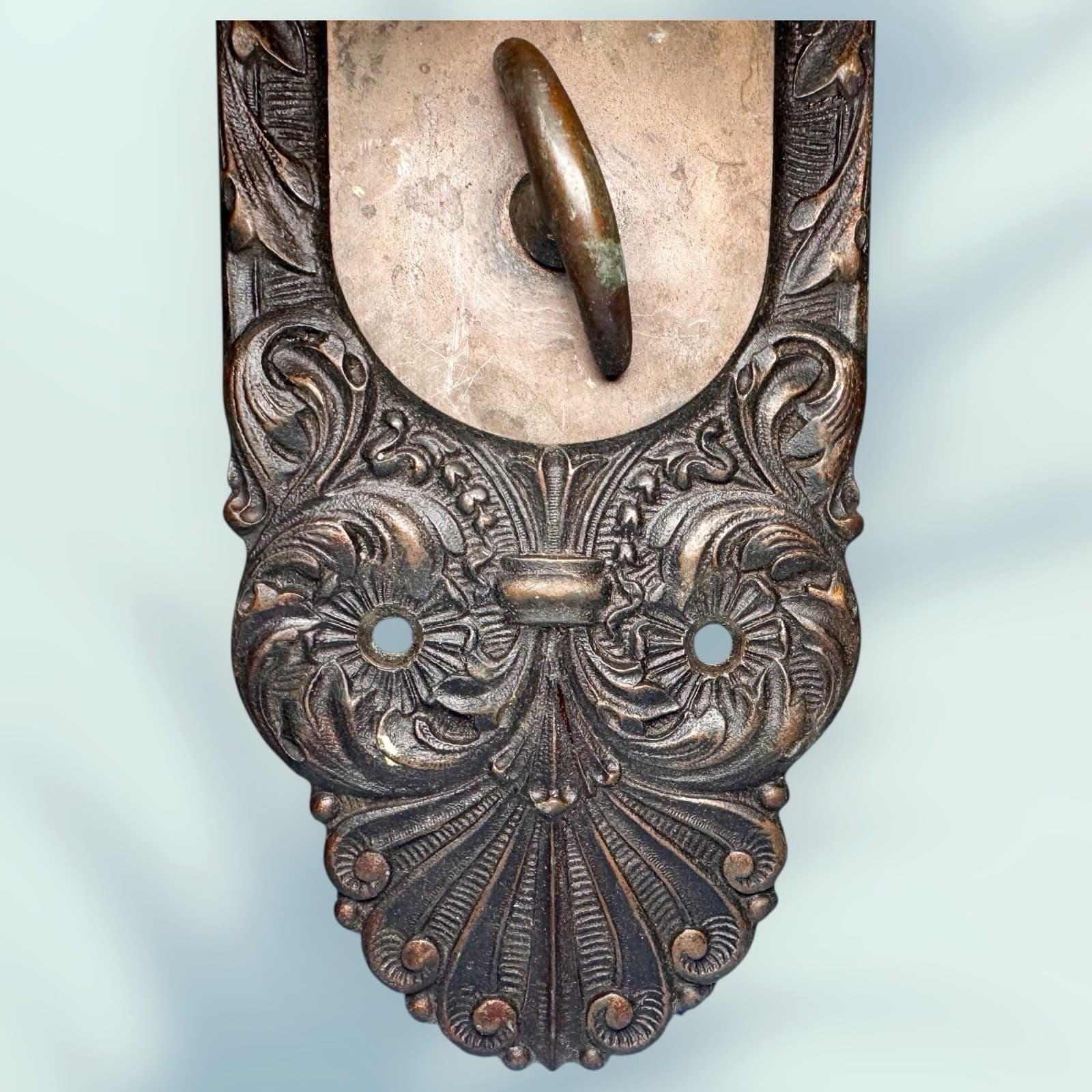 Antique Bronze Victorian Entry Door W/ Thumb Turn Escutcheon Back plate 10.75” 3