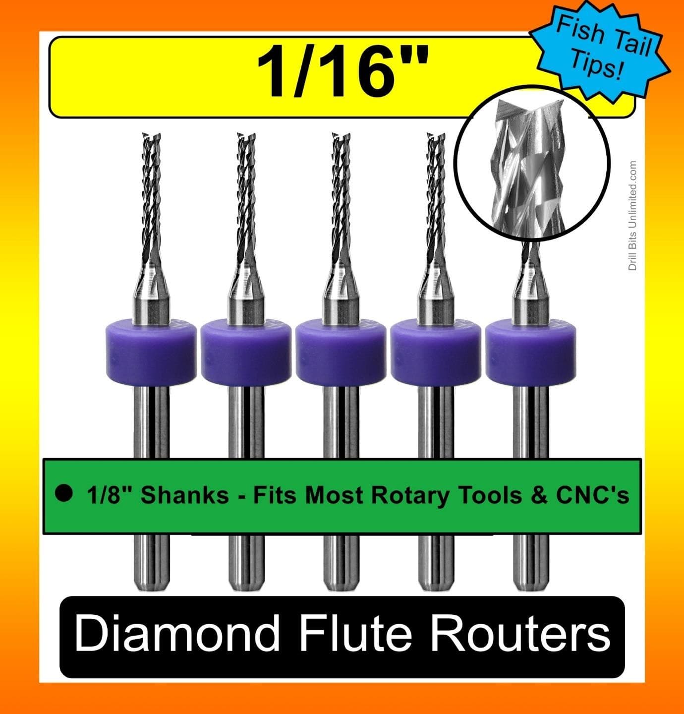 5 PCS 1/16" Router Bit Carbide, Diamond Pattern FR4 G10 Carbon Fiber PCB CNC