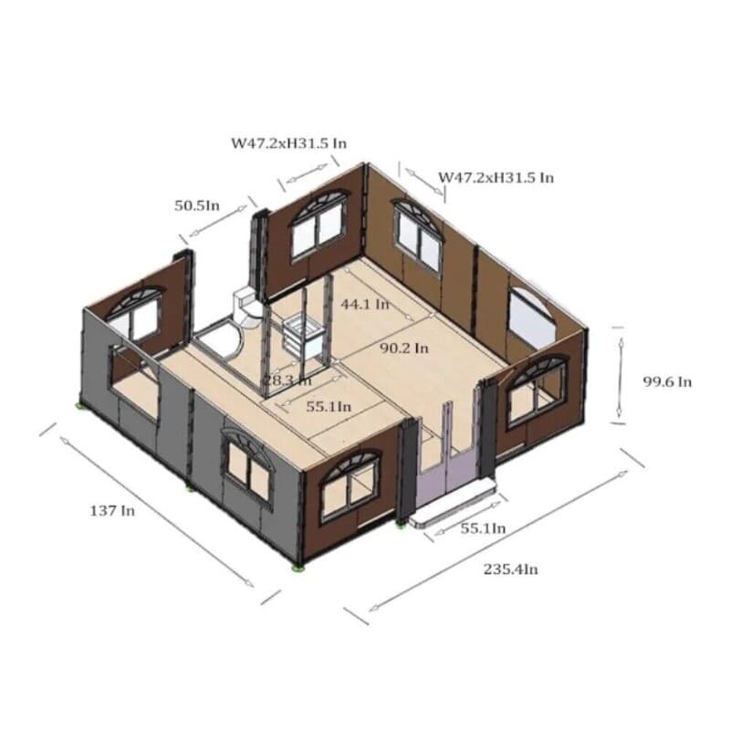 13X20ft Mobile Expandable Prefab House Prefabricated Tiny Home w/Bathroom Shower 2
