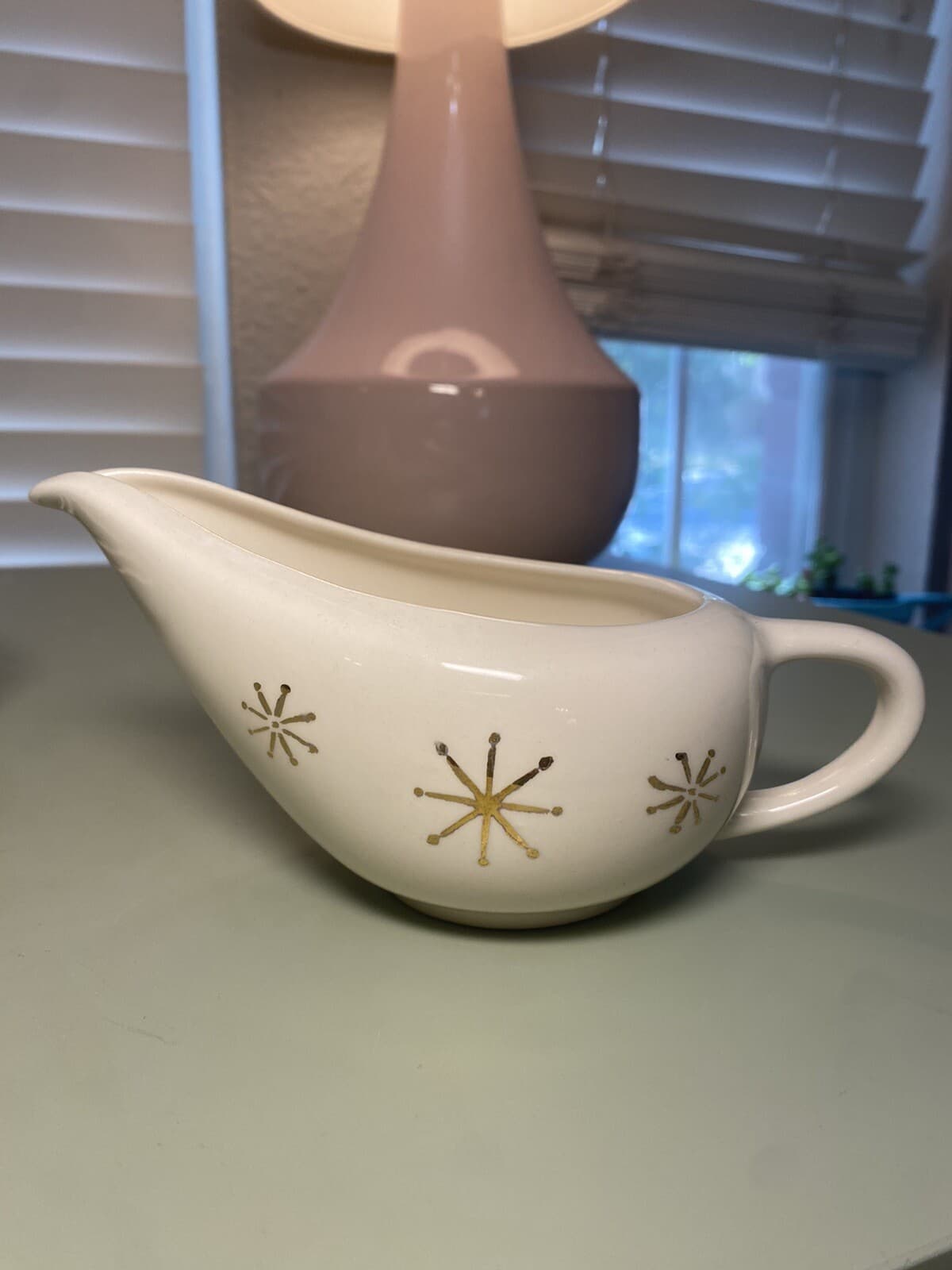 Vtg Scio Pottery Starlite Creamer And 6 Desert Bowls Gold Atomic Stars Snowflake 2