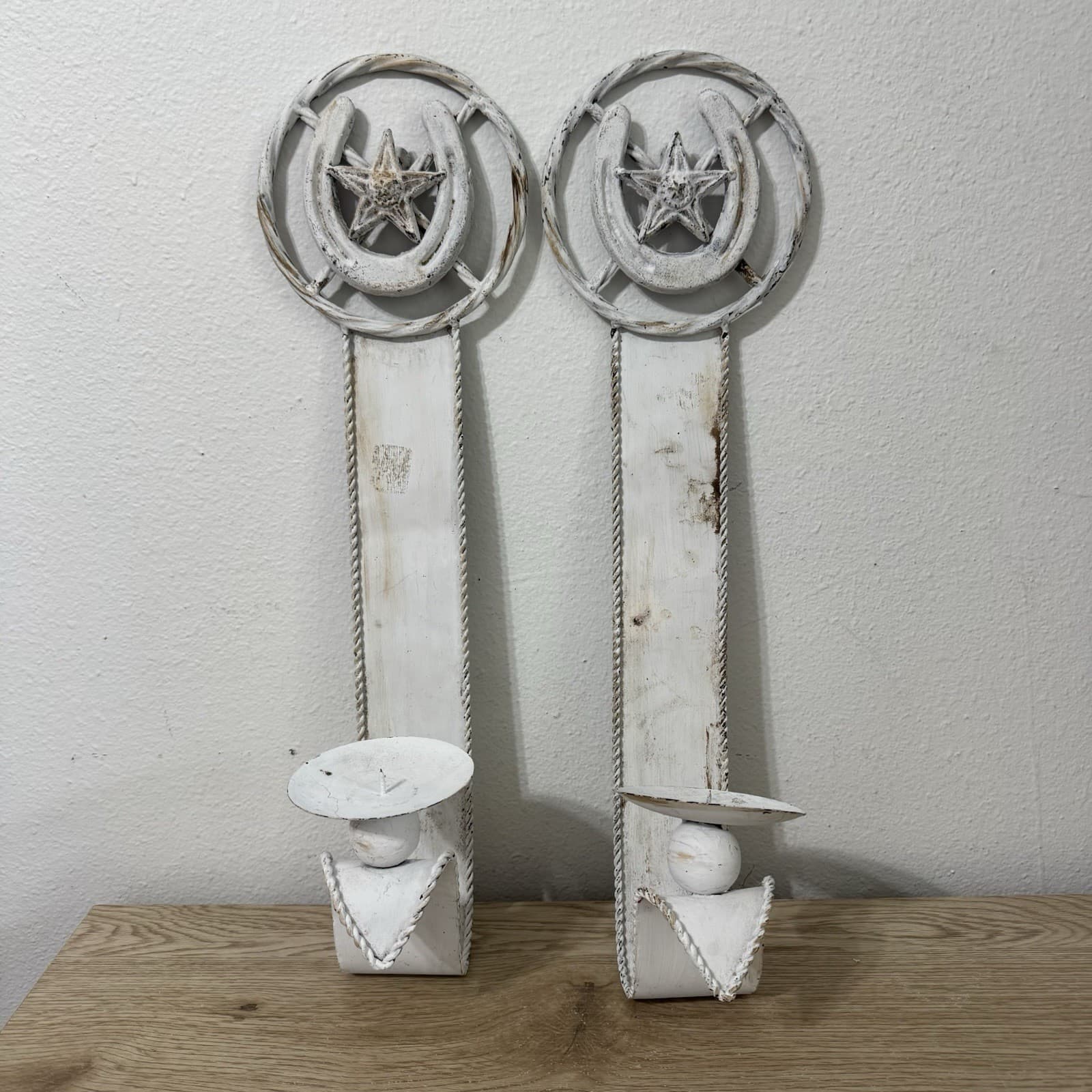 Texas Star Western Candle Wall Sconces Set Of 2 Rustic White Washed Farmhouse