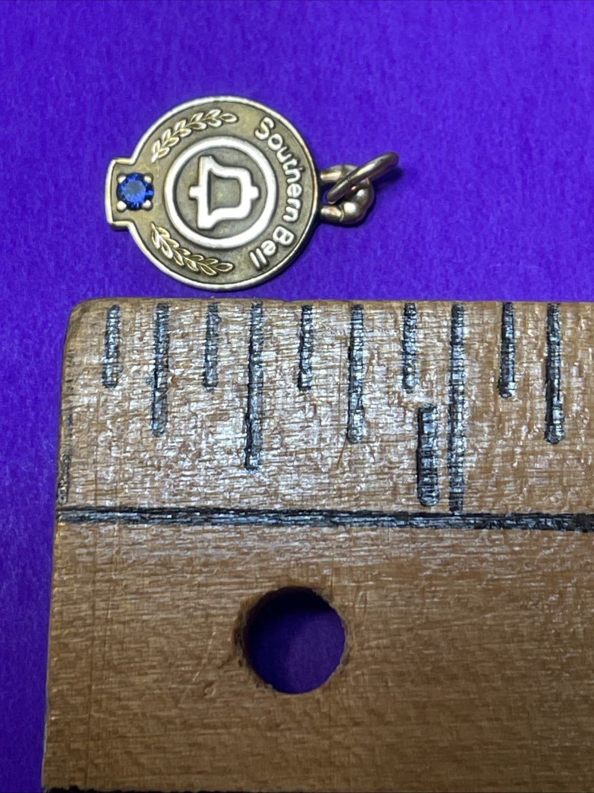 Southern Bell Service Award Pendant Bracelet Charm Sapphire 10KT GOLD 1980's 3