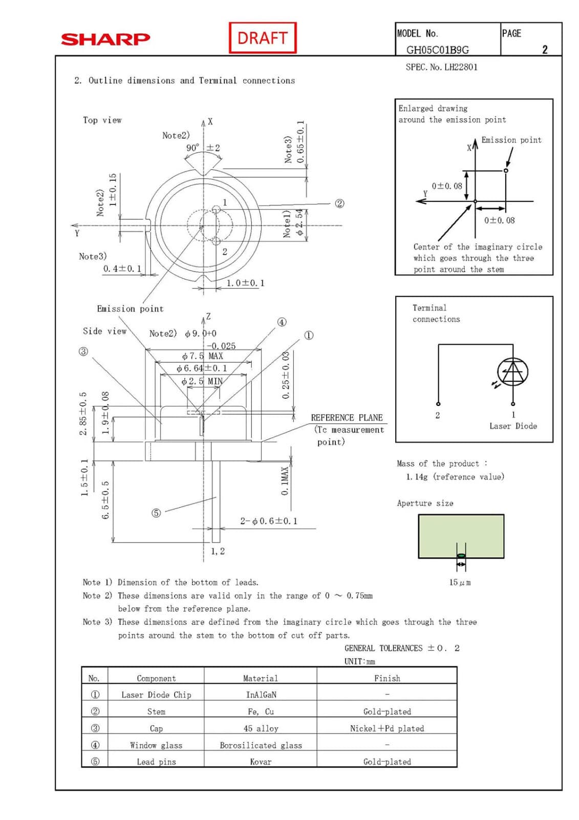 1-Watt Sharp GH05C01B9G Laser Diode in 12mm Copper Module w/ 2-E Lens - 520nm 3