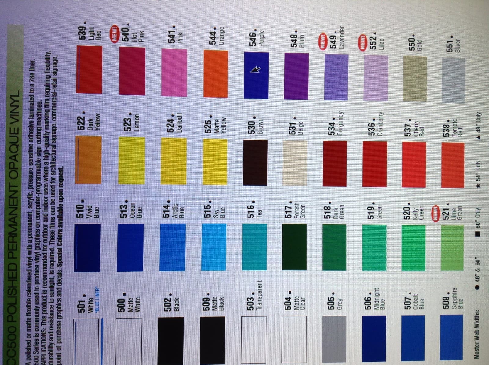 12" General Formulations Vinyl (Craft hobby/sign ), 5 Rolls@ 5' Ea. (40 Colors) 2