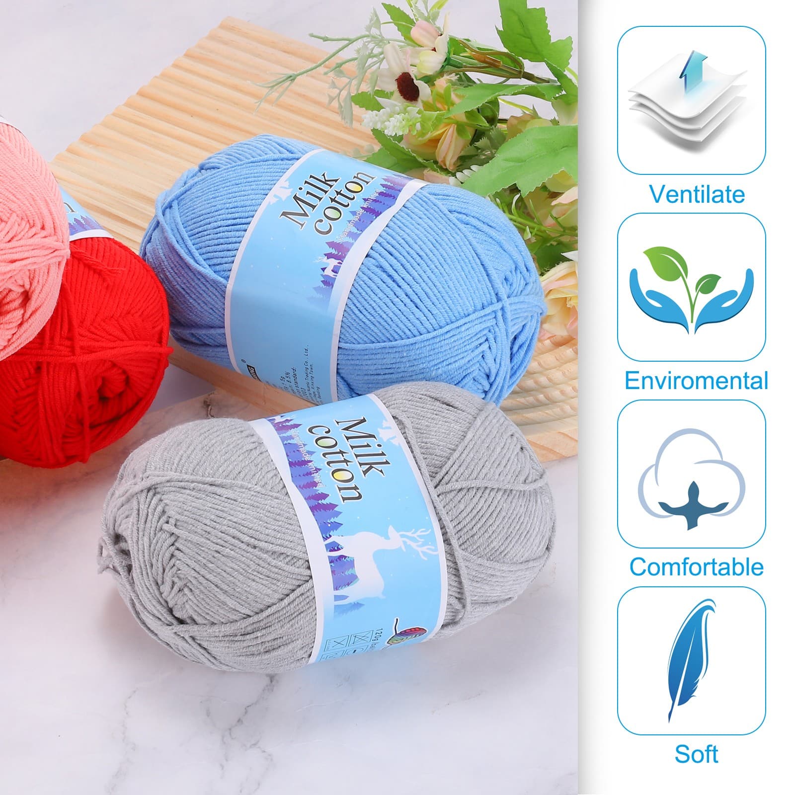 60% Cotton and 40% Acrylic Knitting Yarn-3 Skeins/3×252yards/3×4.23oz/Brown 3