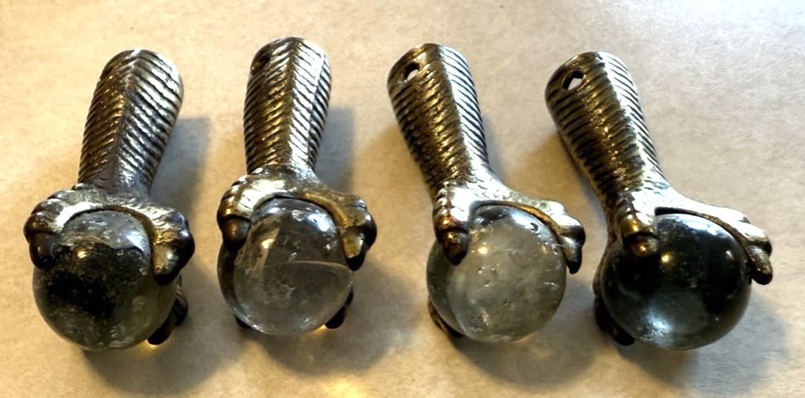 Set of 4 Vintage Glass Ball & Brass Eagle Claw Table Legs 4
