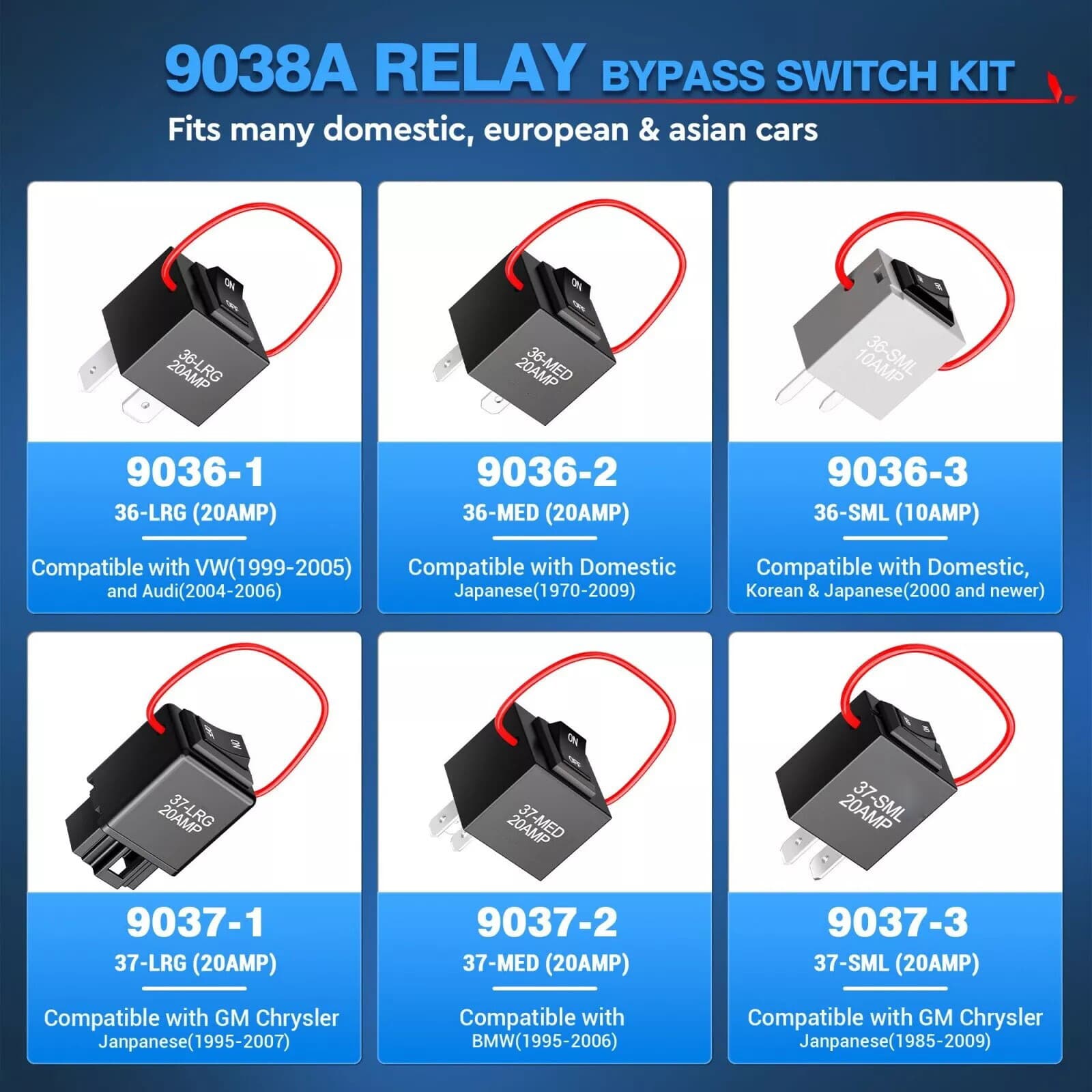 Relay Bypass Switch & Diagnostic Tester 9038A Tester Kit with Amp Loop 6-Pack 6