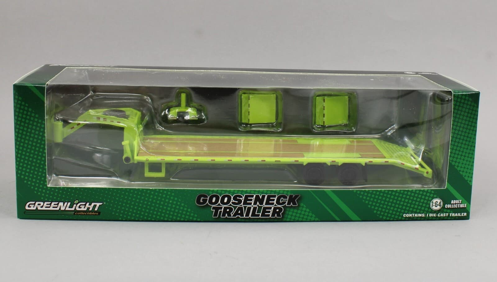 1:64 GreenLight *HITCH & TOW* LIME *GOOSENECK* 5th Wheel FLATBED TRAILER *NIP* 3