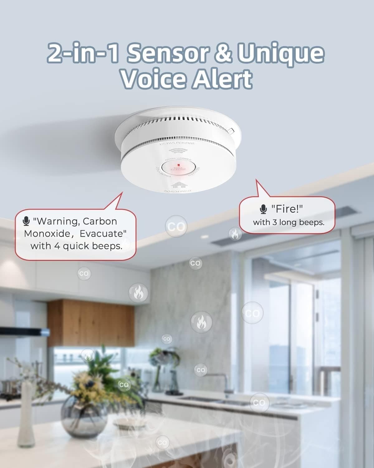 5 x SITERWELL Hardwired Interconnected Smoke & CO Detector Combo 2 AA Batteries 3