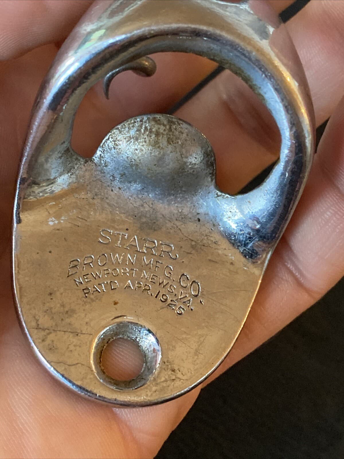 Starr Brown Mfg Co Pat Apr 1925 Wall Hang Bottle Opener Corkscrew Barware Chrome 3