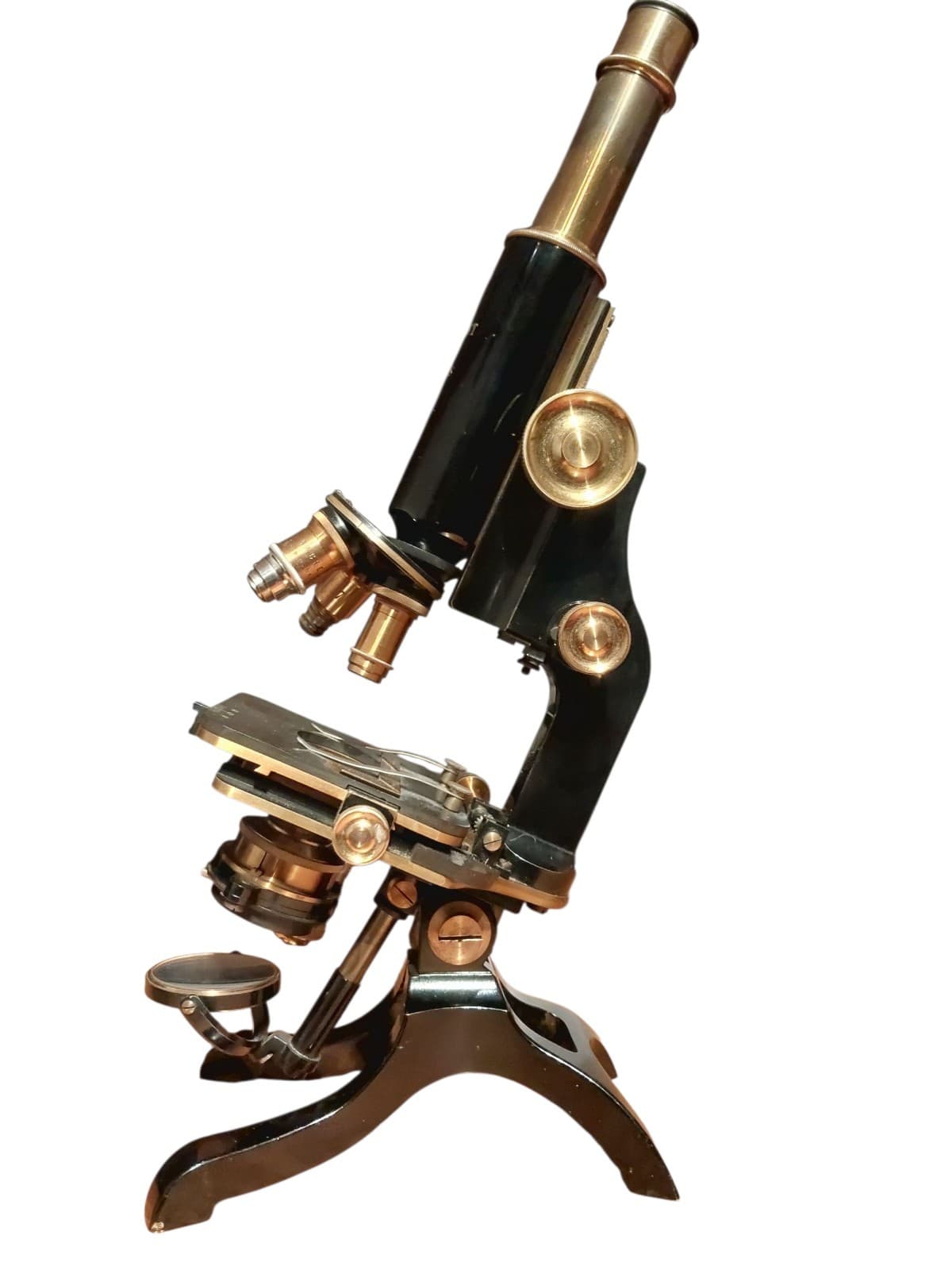 ANTIQUE 1910 FIRST SIDE-MOUNTED FINE ADJUSTMENT KNOBS MICROSCOPE BY NACHET PARIS 5