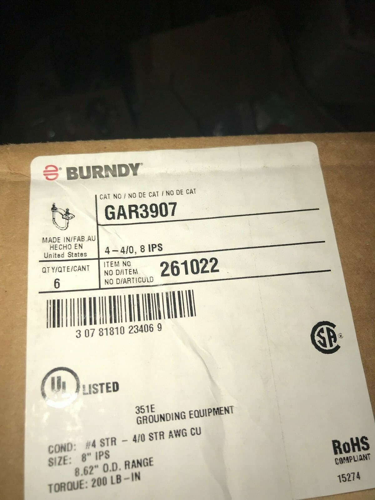 BURNDY Grounding Connector,Mechanical,Cu Alloy, GAR3907 8" pipe clamp 4