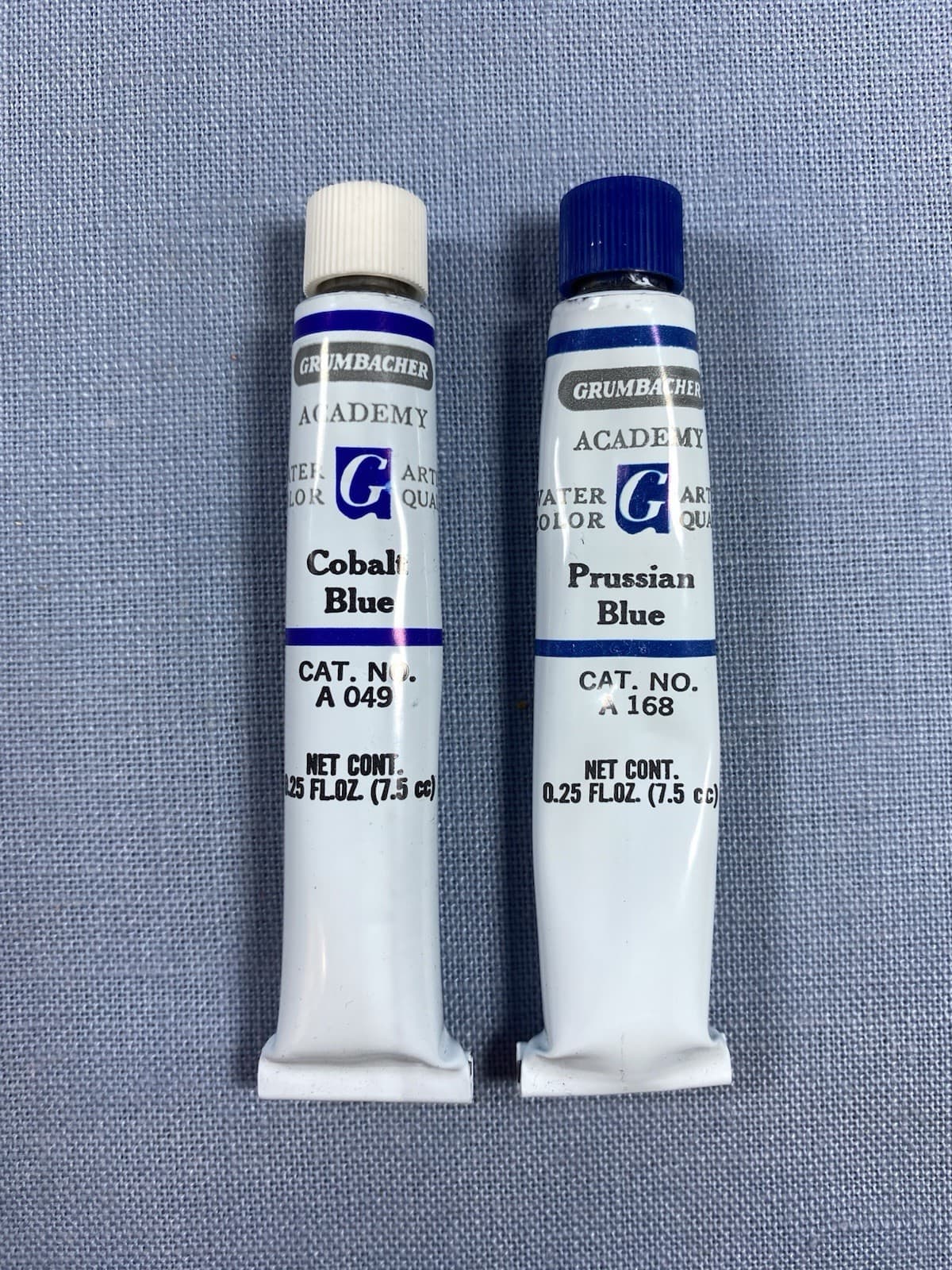 Vtg 6 Grumbacher Cobalt & Prussian Blue Academy Watercolor Paint Tubes .25 oz 2