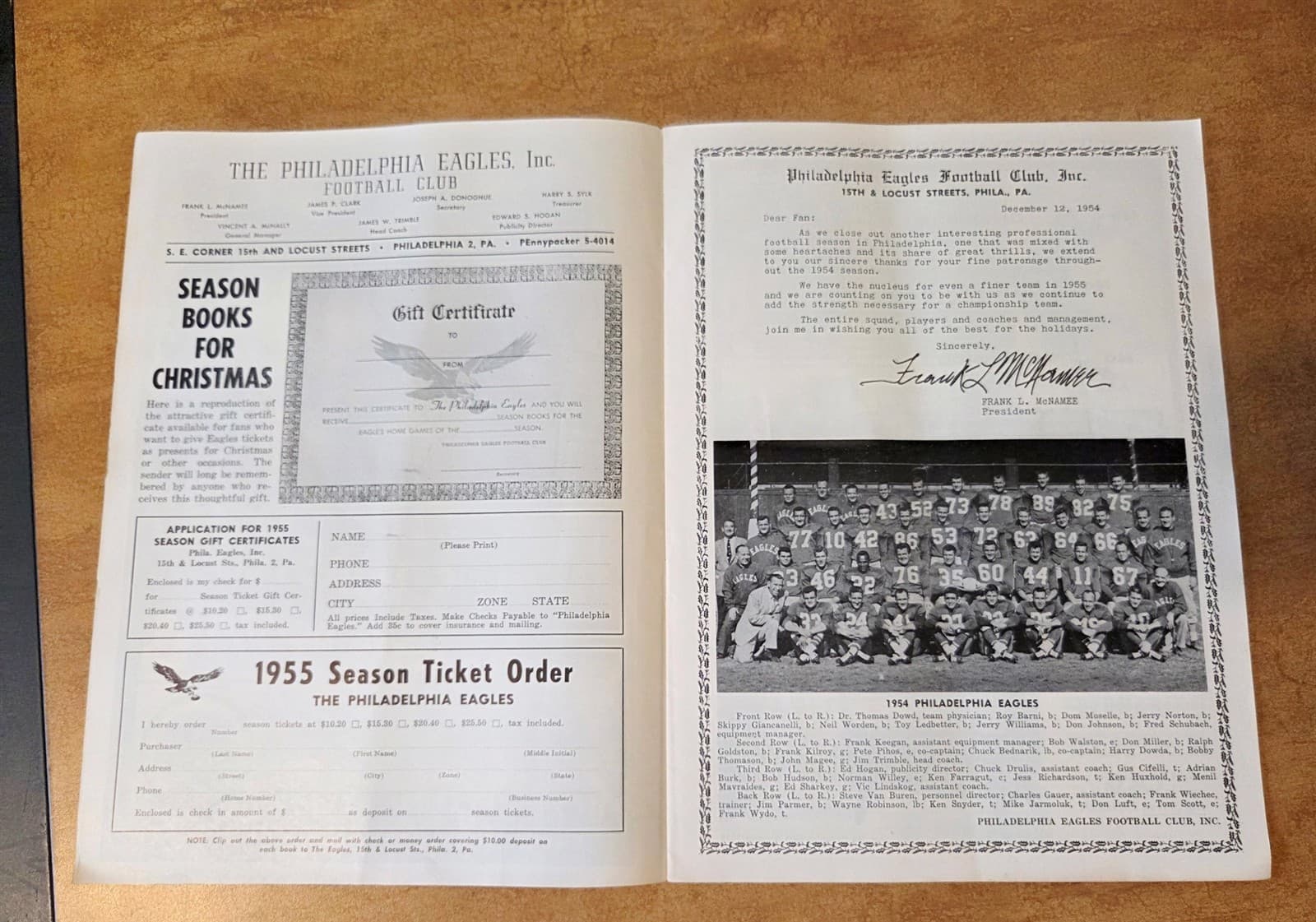 New York Giants vs Philadelphia Eagles NFL Program December 12, 1954 Connie Mack 3