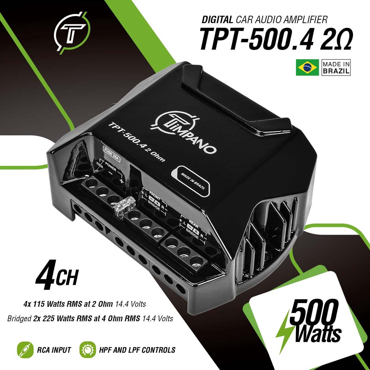 Timpano TPT-500.4 2Ω Compact 4 Channel Amplifier 500W Car Audio Digital Amp  2