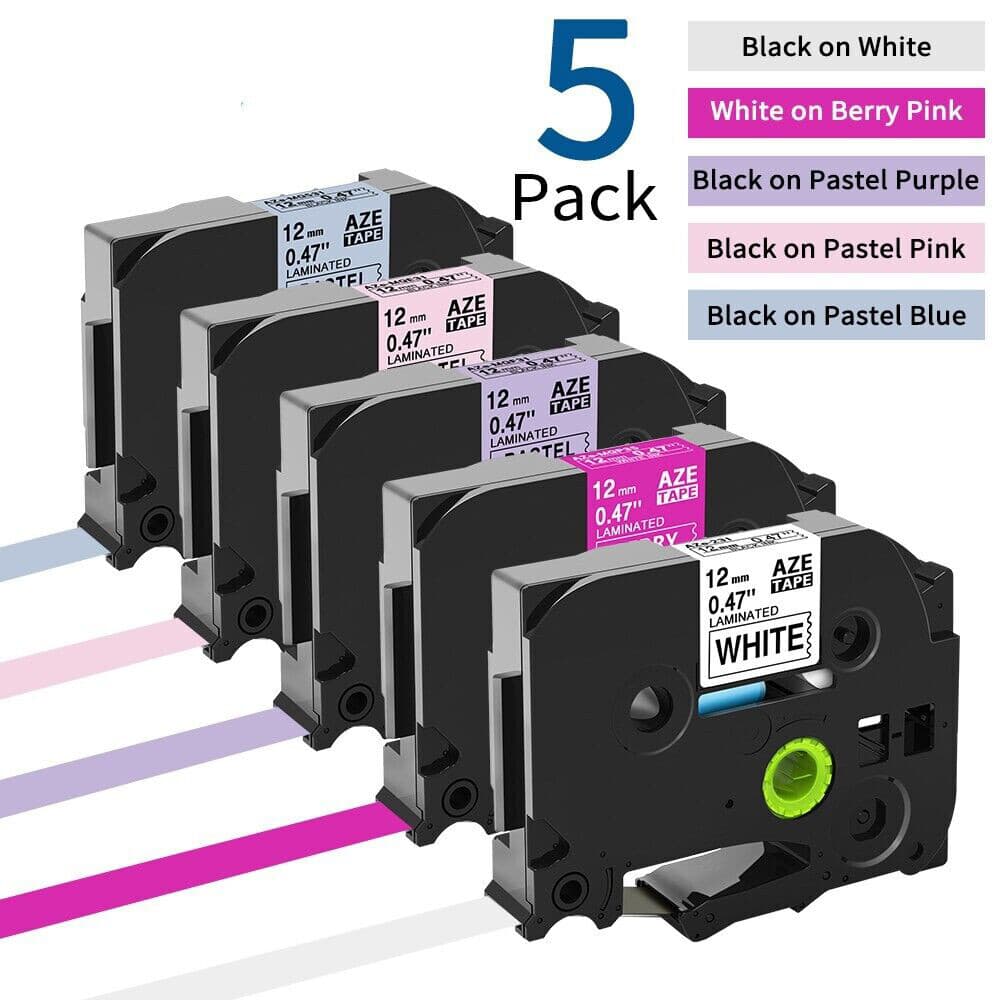 5 Pk Compatible TZ-231 TZe-231 PT-D210 Label Maker Tape 12mm for Brother P-Touch