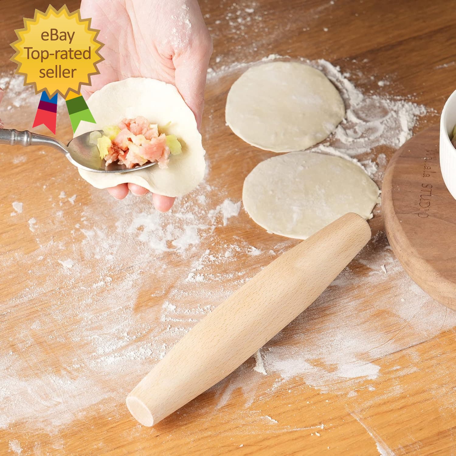 French Rolling Pin for Baking - Tuyotue 7.9 Inches Beech Wood Tapered Rolling Pi 4