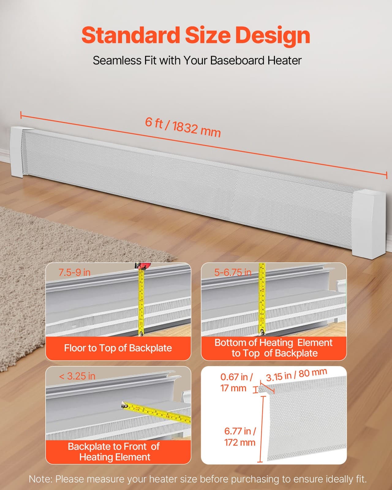 VEVOR 6 ft Baseboard Heater Covers Premium Series Standard for Bedroom White 2