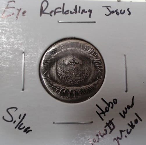 HOBO Eye Reflecting Jesus Christ Crucifix Made From A REAL Silver Nickel SIGNED