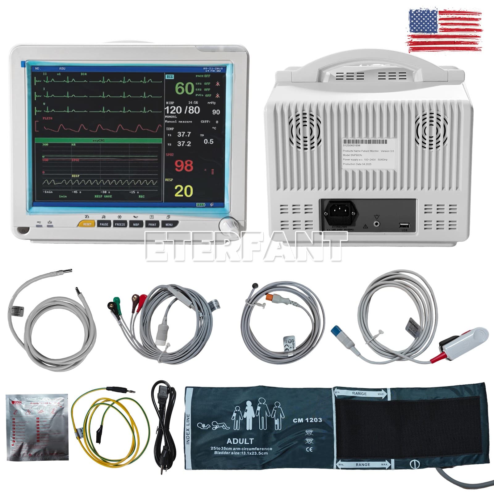 12" Patient Monitor ICU CCU Vital Sign For Hospital ECG NIBP RESP TEMP SPO2 PR 2