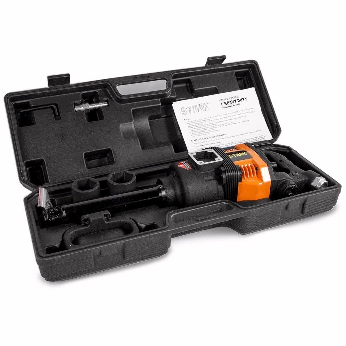 Stark USA 1" Drive Air Impact Wrench Gun Long Shank 1900 ft/lbs 38mm & 41mm Case 5