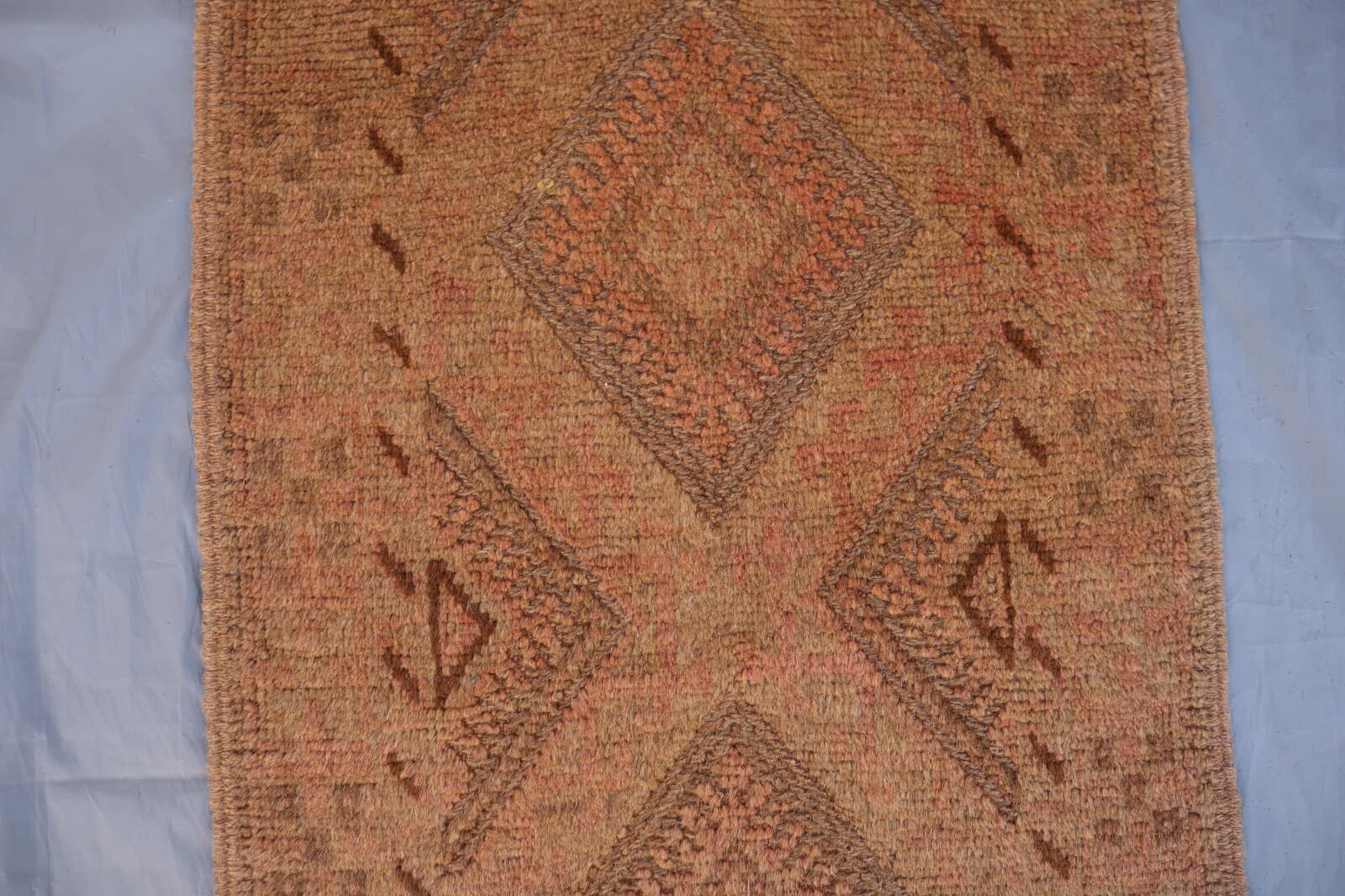 1x8 Warm Earth-Tone Afghan Wool Runner – Tribal Geometric Design with Diamond. 6