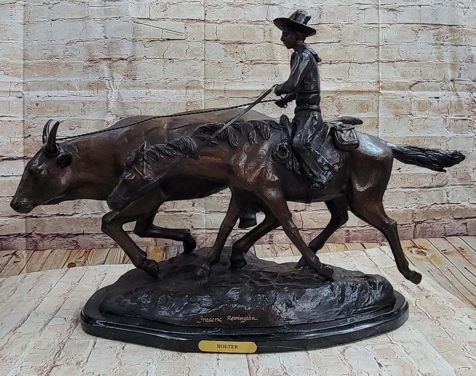 BOLTER Frederic Remington Western Bronze Statue Sculpture Cattle Drive 18" x 17" 3