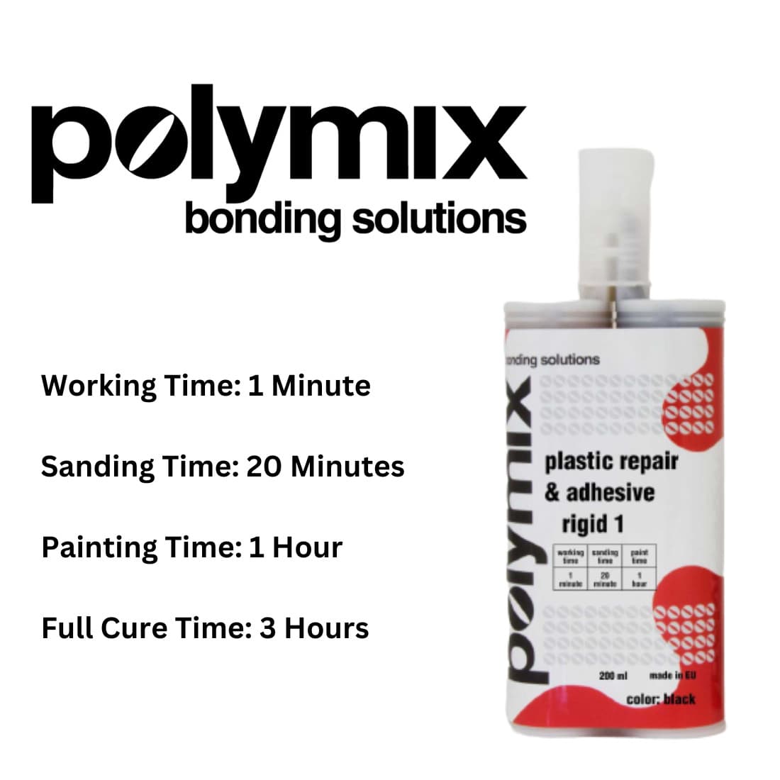 Polymix Black Automotive Rigid Plastic Repair & Adhesive Cartridge 200ml 2